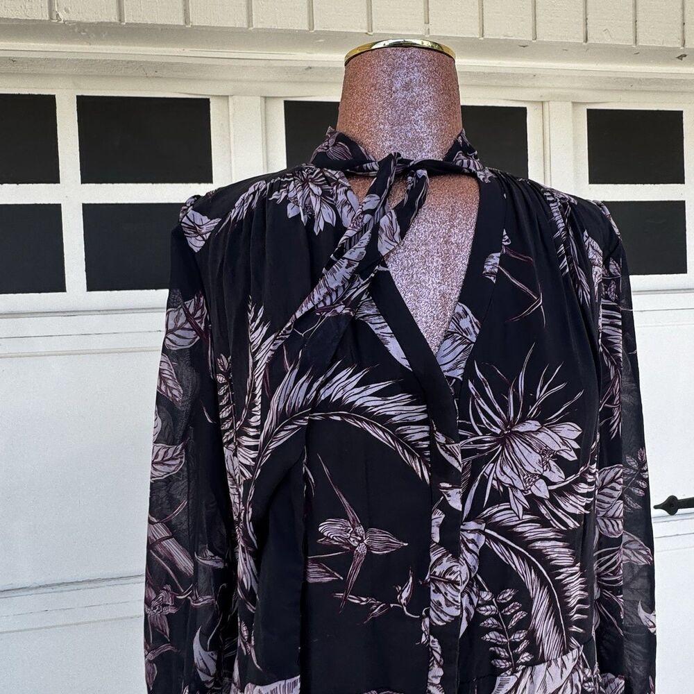 MARCHESSA NOTTE Dress Tiered Asymmetrical Hem Maxi Tie Long Sleeves Sz 10 Navy - Picture 4 of 13